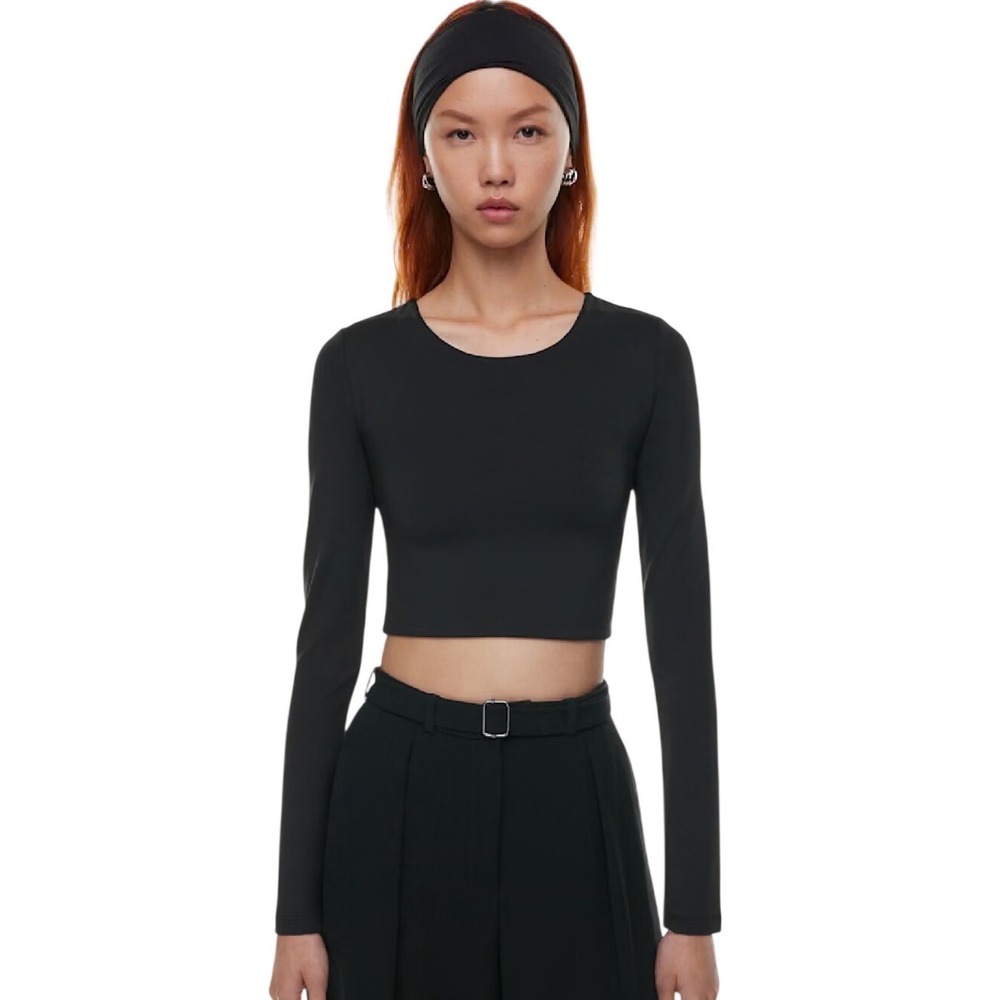 Aritzia Babaton Contour Crew Cropped Long Sleeve Top Black Size S